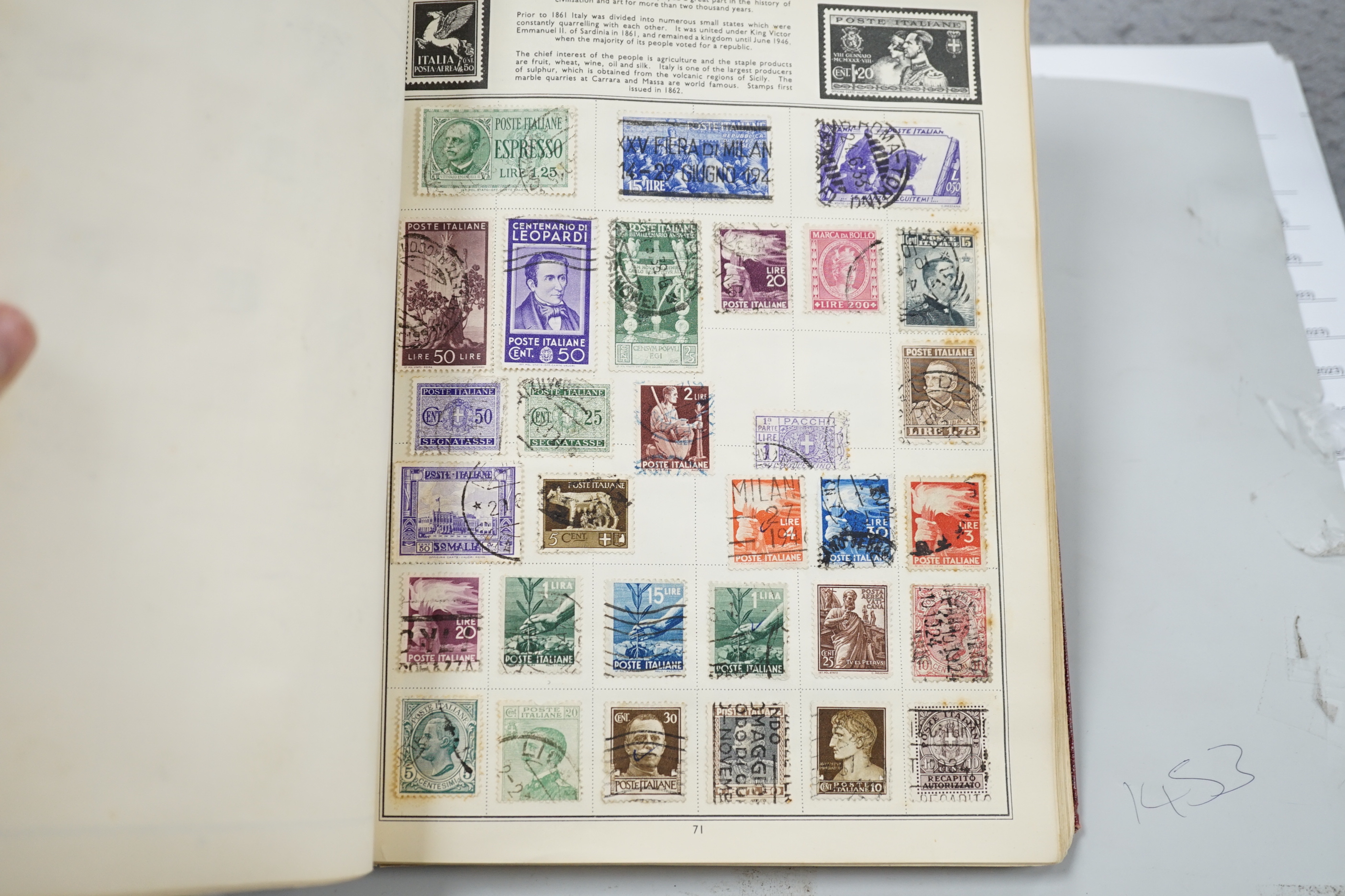 A stamp album with various stamps